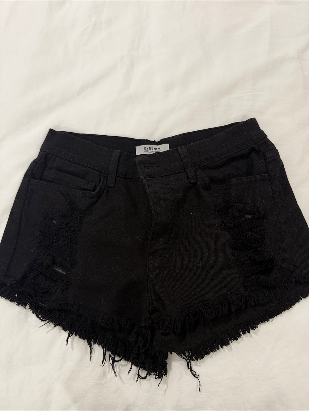 O Denim Black Frayed Hem Distressed Jean Shorts